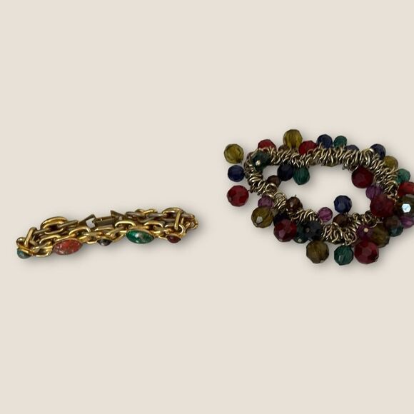 Set of 2 vintage beaded bracelets gold tone - Picture 5 of 6